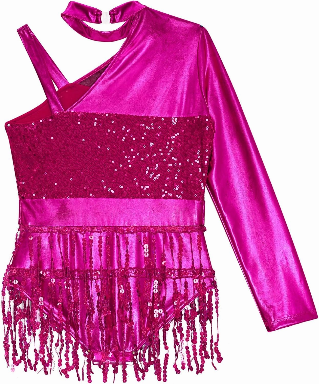 FEESHOW Kids Girls Sequin Tassel Hem Latin Dance Leotard Dress Modern Jazz Tango Rumba Samba Salsa Dance Costume