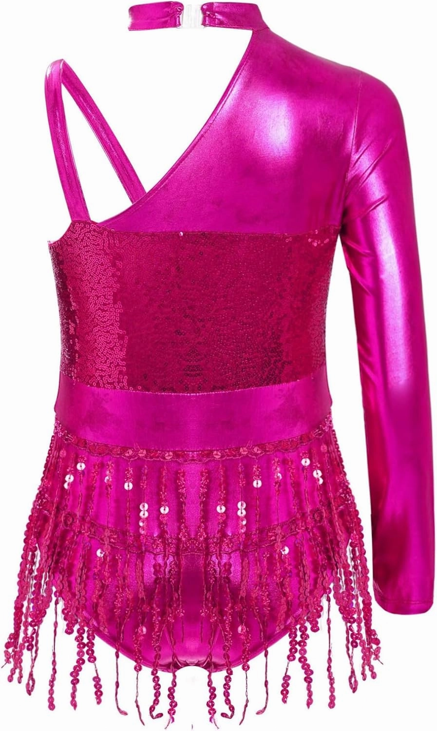 FEESHOW Kids Girls Sequin Tassel Hem Latin Dance Leotard Dress Modern Jazz Tango Rumba Samba Salsa Dance Costume