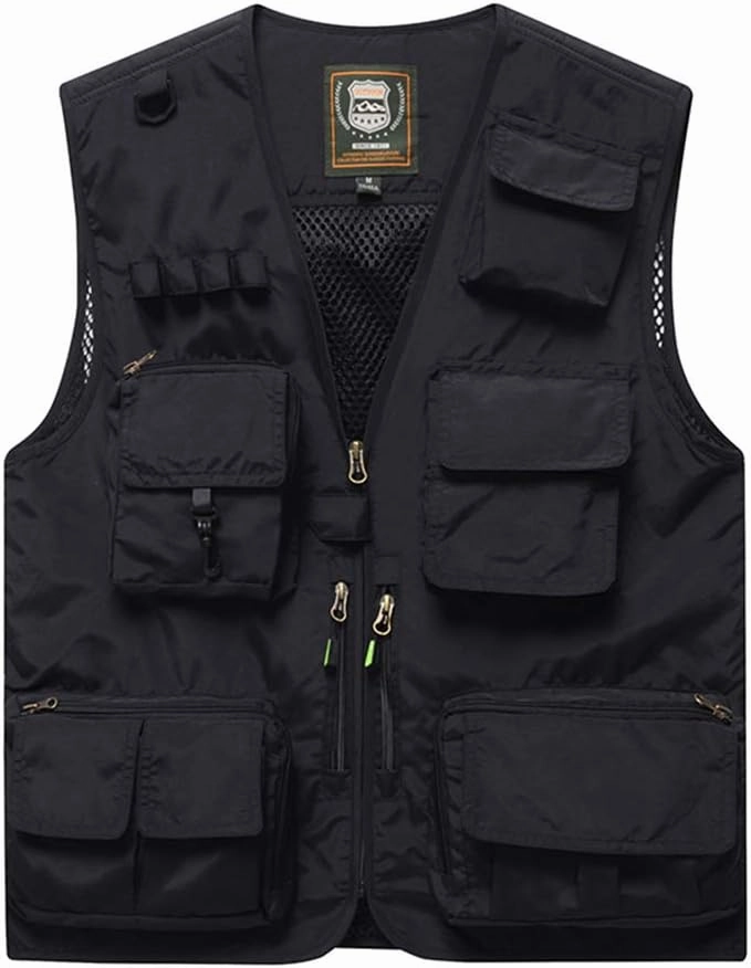 FEOYA Men Fishing Vest Multi Pockets Zipper Lightweight Plus Vest for Photography Climbing Hiking