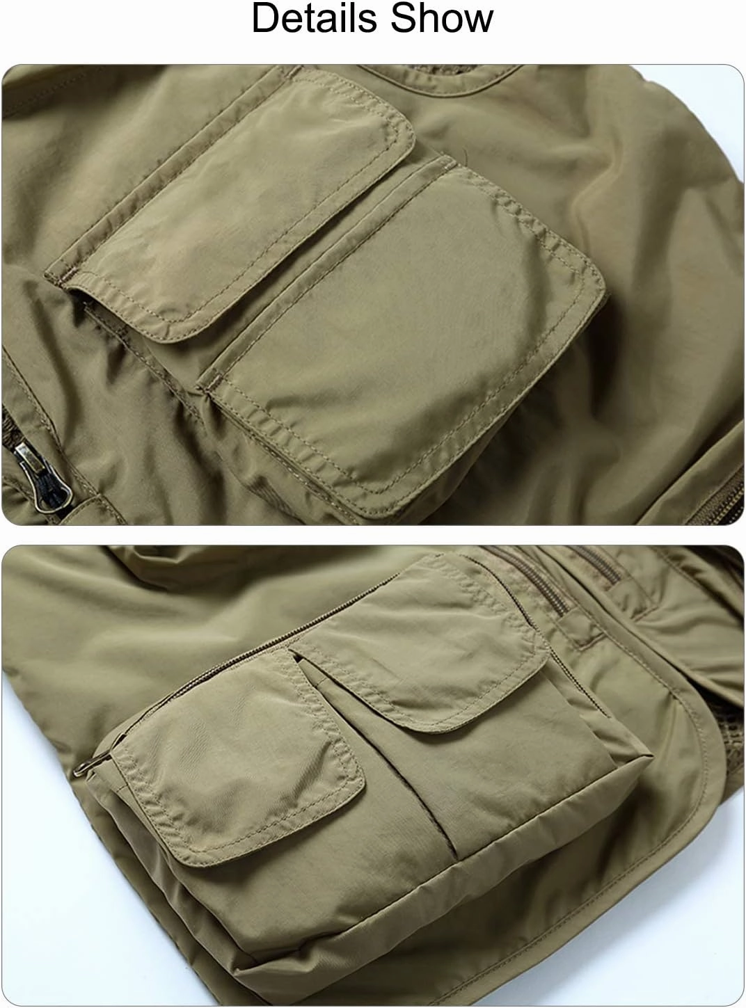 FEOYA Men Fishing Vest Multi Pockets Zipper Lightweight Plus Vest for Photography Climbing Hiking