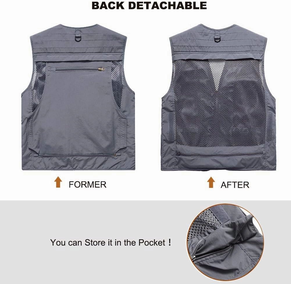 FEOYA Men Fishing Vest Multi Pockets Zipper Lightweight Plus Vest for Photography Climbing Hiking