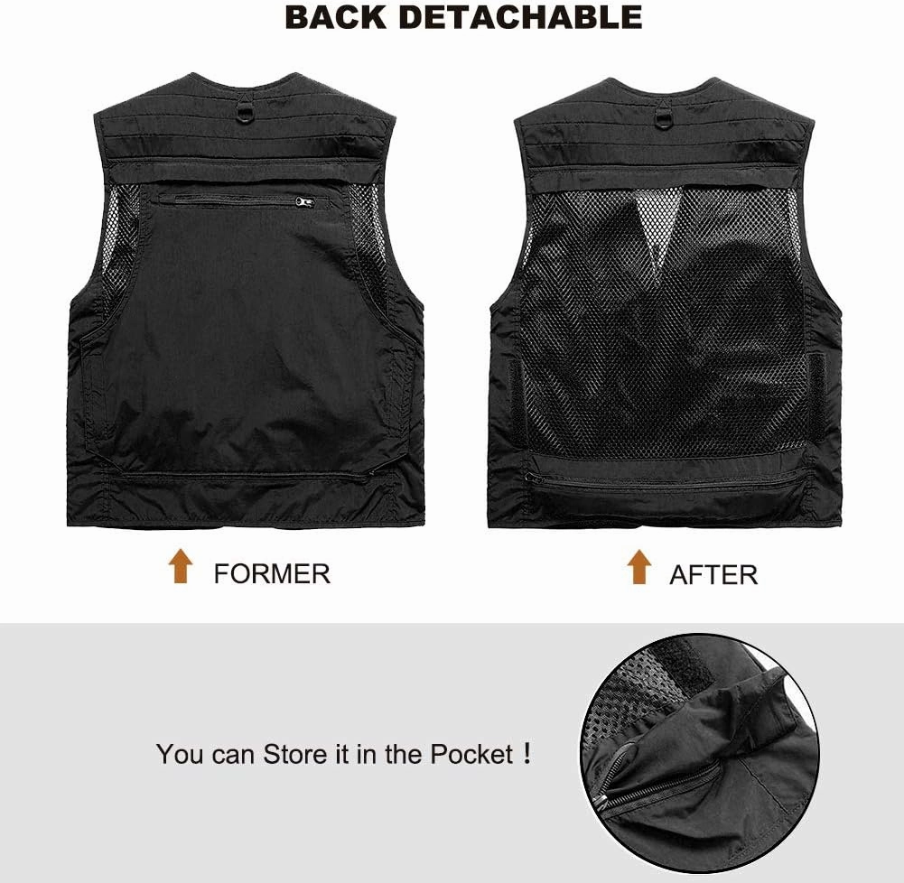 FEOYA Men Fishing Vest Multi Pockets Zipper Lightweight Plus Vest for Photography Climbing Hiking