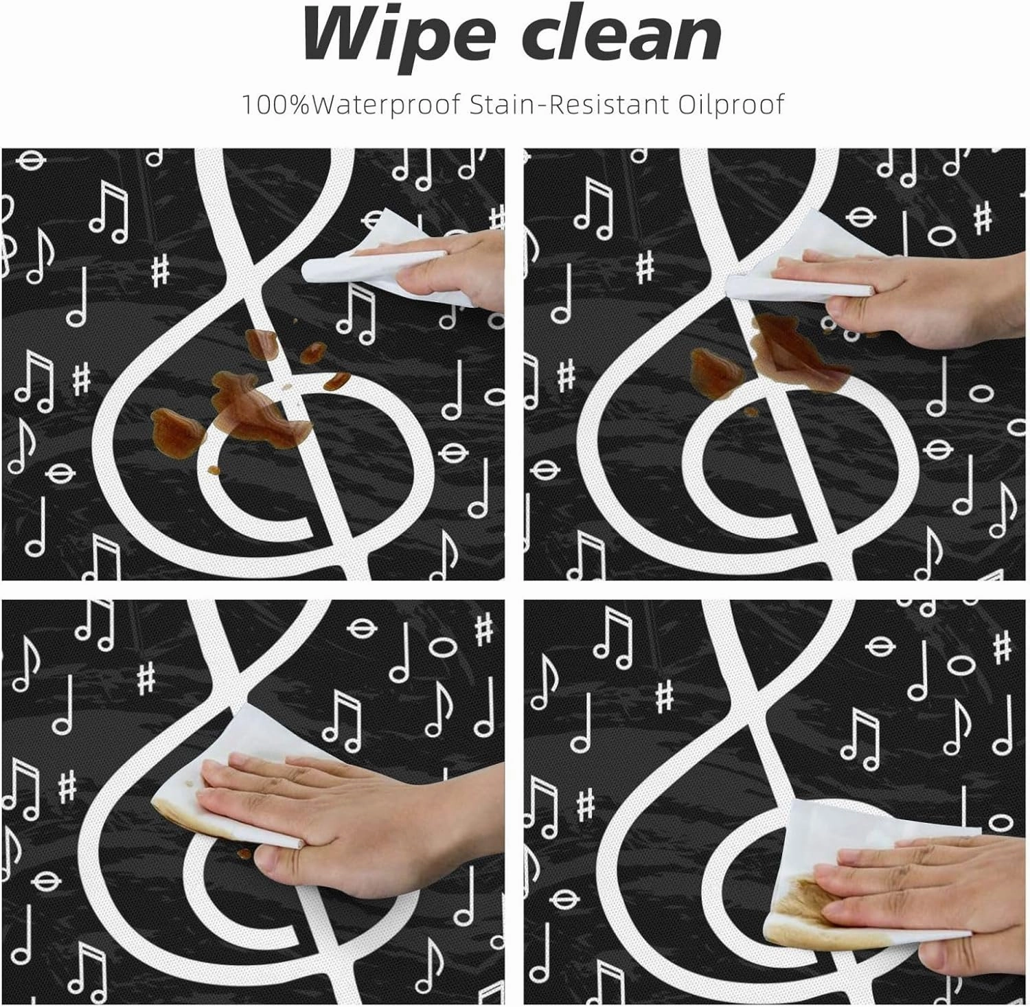 Fiokroo Music Notes Tablecloth with Elastic Edge, Round Table Cloth Musical Symbols Washable Reusable Table Cover for Kitchen Dining Party Picnic, Small (Suitable for 40-44 in)