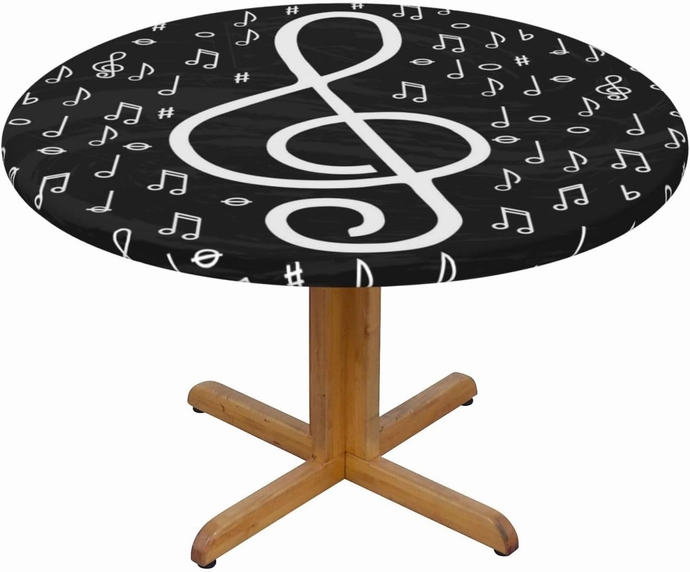 Fiokroo Music Notes Tablecloth with Elastic Edge, Round Table Cloth Musical Symbols Washable Reusable Table Cover for Kitchen Dining Party Picnic, Small (Suitable for 40-44 in)