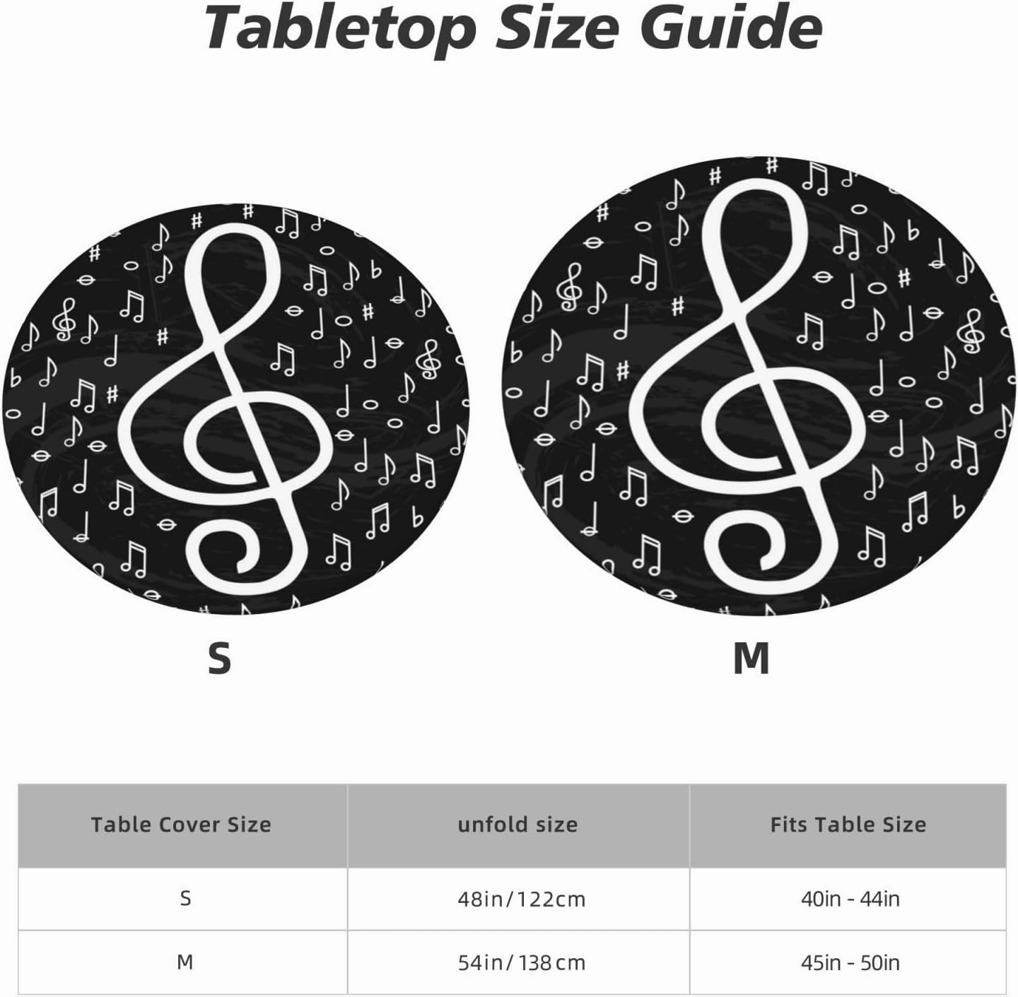 Fiokroo Music Notes Tablecloth with Elastic Edge, Round Table Cloth Musical Symbols Washable Reusable Table Cover for Kitchen Dining Party Picnic, Small (Suitable for 40-44 in)
