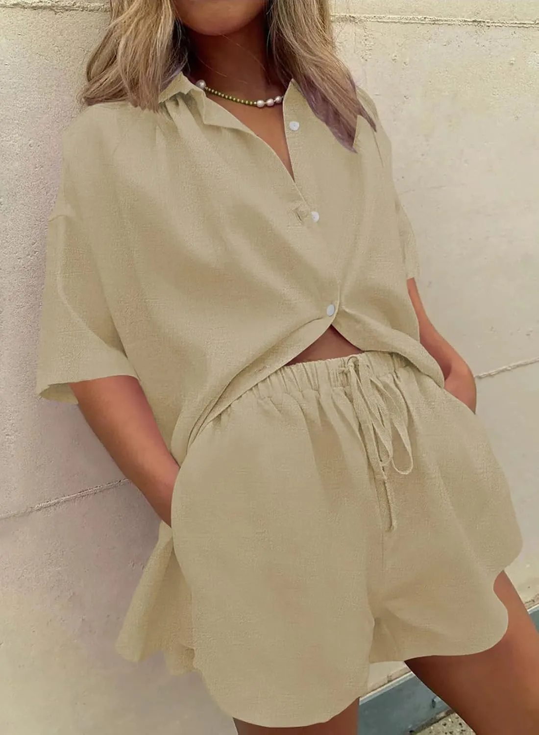 Fixmatti Women 2 Piece Outfit Summer Short Sleeve Top and Shorts Sweatsuit Set