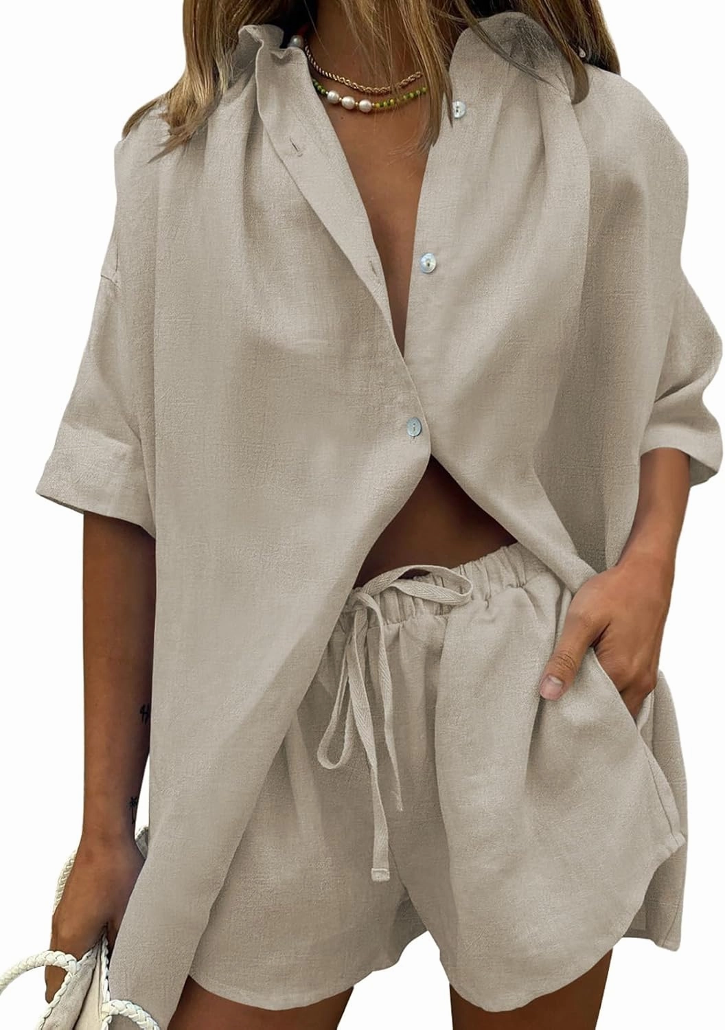 Fixmatti Women 2 Piece Outfit Summer Short Sleeve Top and Shorts Sweatsuit Set