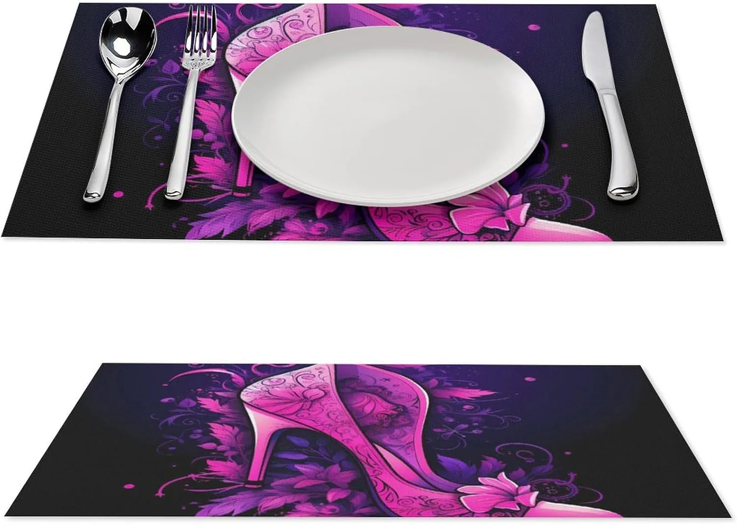 Flower High-Heeled Shoes Placemats Heat Resistant PVC Table Place Mats Reusable Placemat for Indoor Outdoor Kitchen Decor 1 PCS
