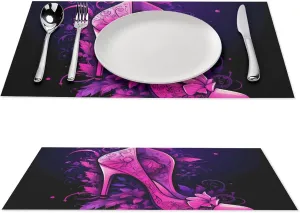 Flower High-Heeled Shoes Placemats Heat Resistant PVC Table Place Mats Reusable Placemat for Indoor Outdoor Kitchen Decor 1 PCS