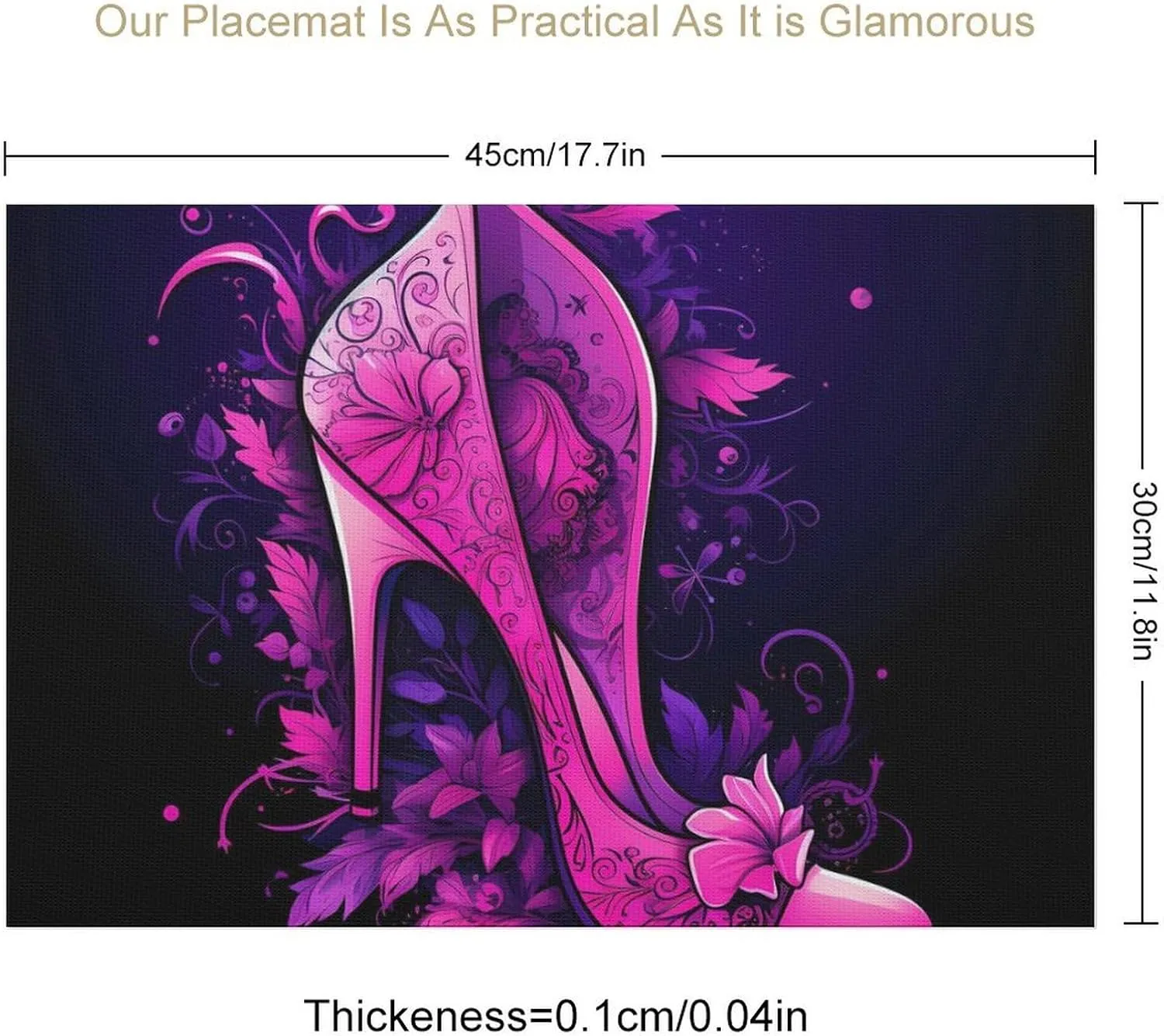 Flower High-Heeled Shoes Placemats Heat Resistant PVC Table Place Mats Reusable Placemat for Indoor Outdoor Kitchen Decor 1 PCS