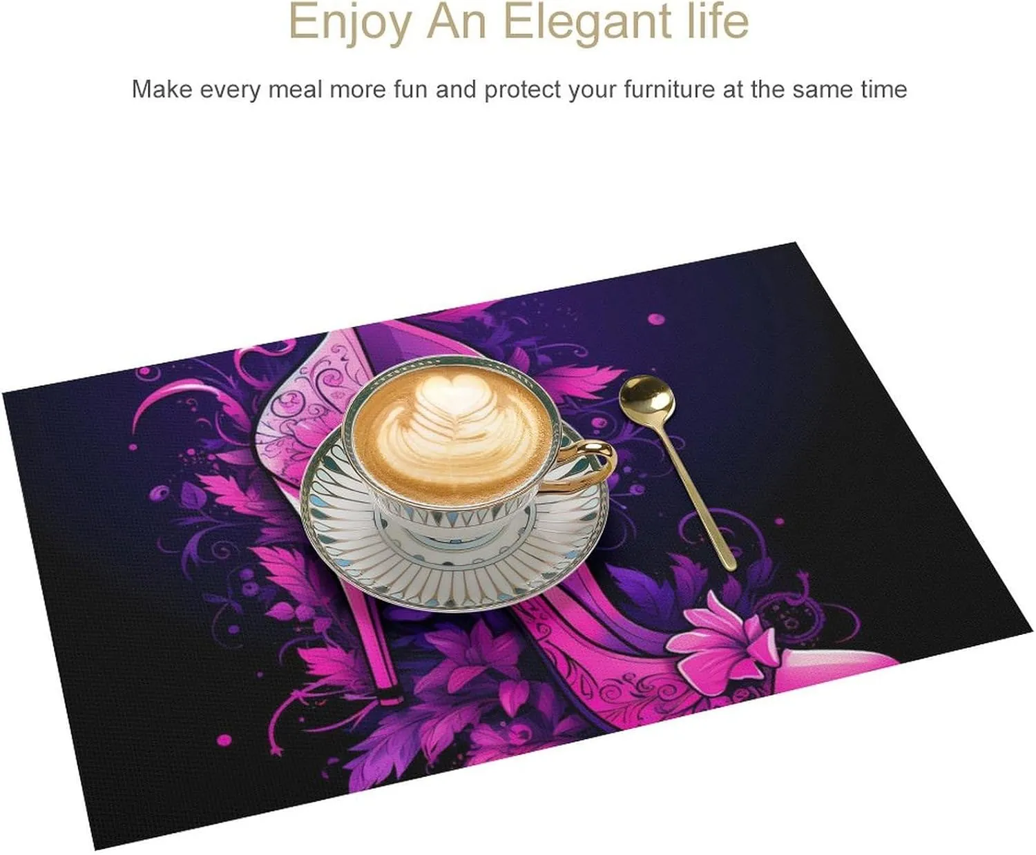 Flower High-Heeled Shoes Placemats Heat Resistant PVC Table Place Mats Reusable Placemat for Indoor Outdoor Kitchen Decor 1 PCS