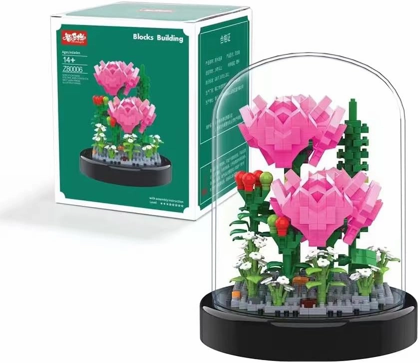Flower Bouquet Building Set, 549PCS Pink Carnation Mini Flowers Building Blocks, Decorated Flower with Dust Cover, Mini Gift Kits for Adults, Mom Girlfriend Wife