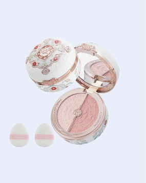 Flower Knows Butterfly Cloud Collar Rouge Box Highlighting & Blush Duo Powder Puffs Set,Matte Finish,Buildable & Blendable Makeup Blush for cheeks,Soft & Long-lasting for Girls & Women(01 Rouge Snow)