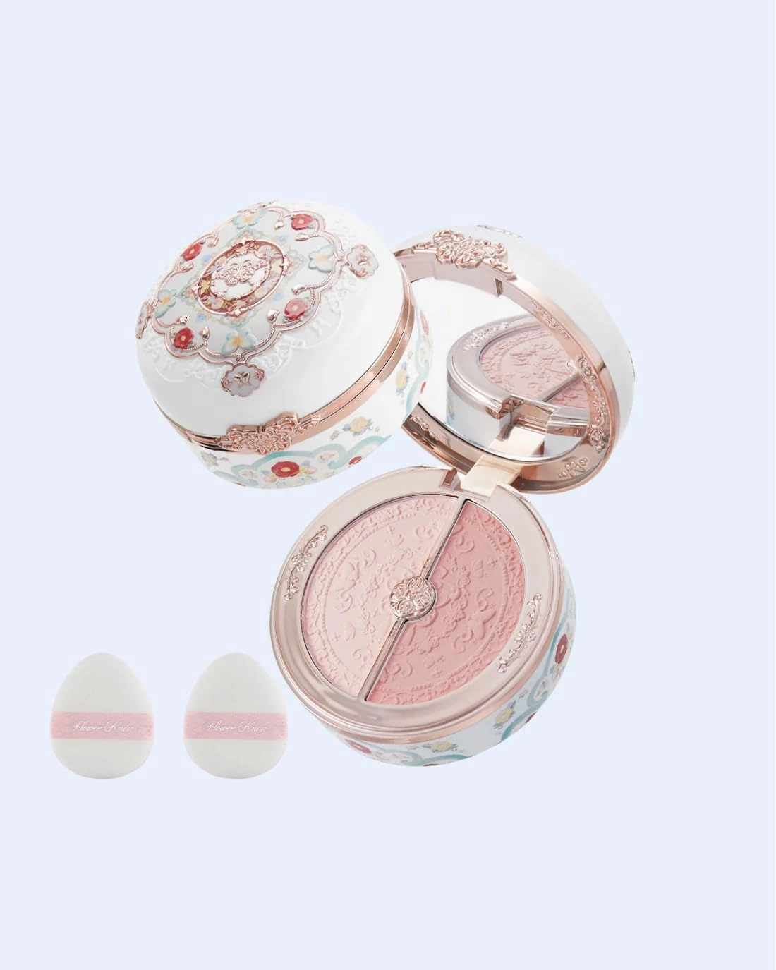 Flower Knows Butterfly Cloud Collar Rouge Box Highlighting & Blush Duo Powder Puffs Set,Matte Finish,Buildable & Blendable Makeup Blush for cheeks,Soft & Long-lasting for Girls & Women(01 Rouge Snow)