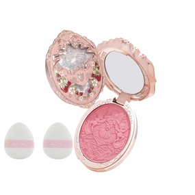 Flower Knows Strawberry Rococo Embossed Blush & Powder Puffs Set,Pink Matte Finish,Buildable & Blendable Makeup Blush for cheeks,Soft & Long-lasting for Girls & Women(05 Berry Mary, 5g)