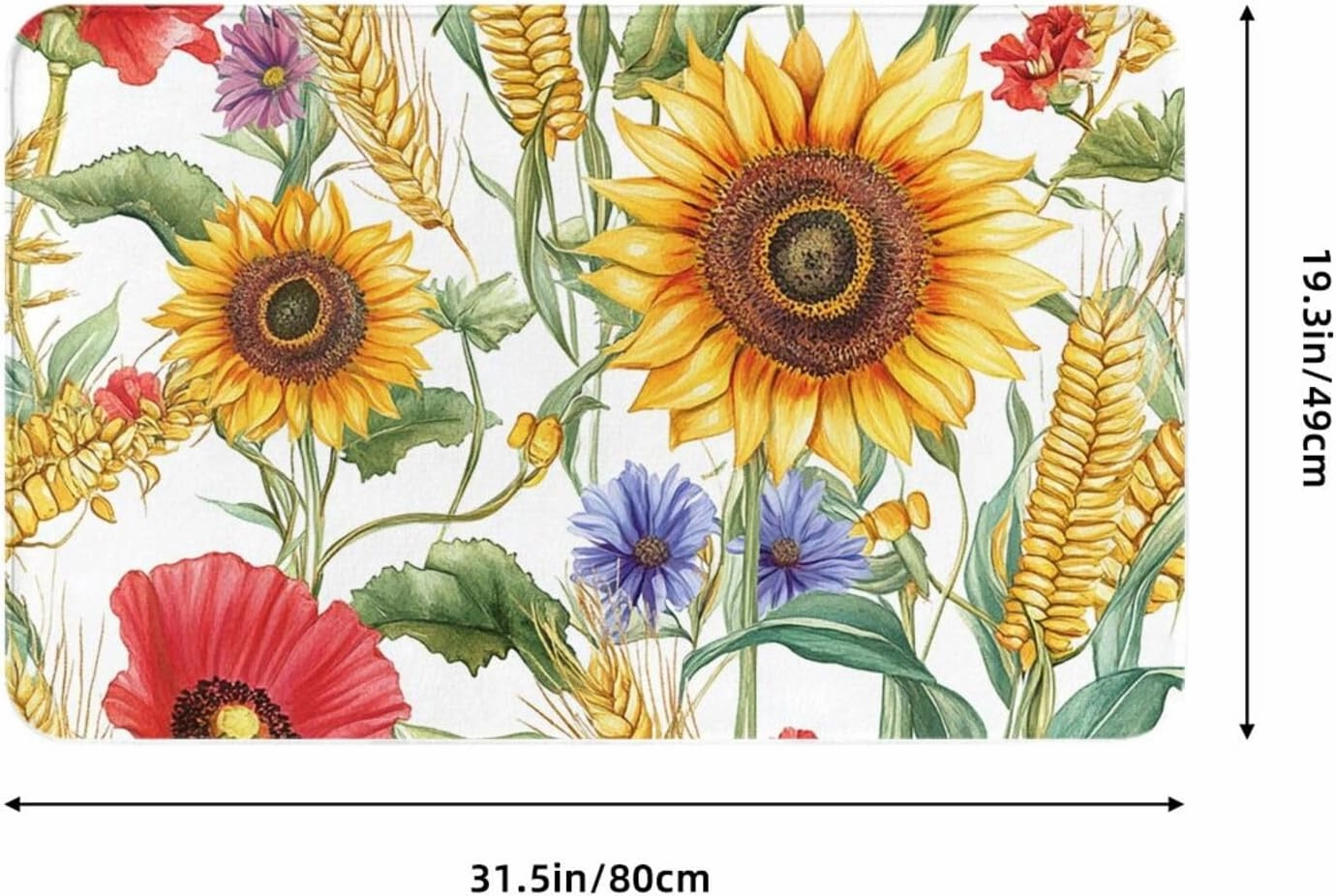 Flower Sunflower Popies Flannel Non-Slip Floor Mat, Washable Kitchen Rug 20x31.5in - Thick Polyester Indoor/Outdoor Door Mat for Front Entrance