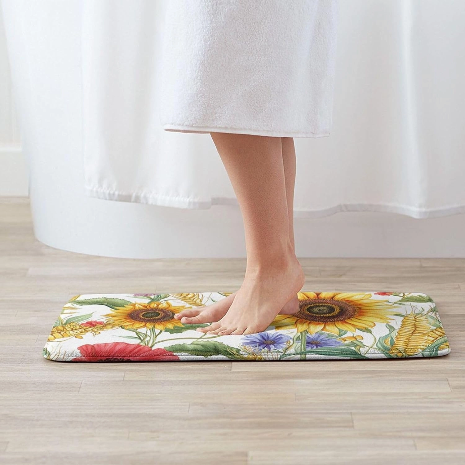Flower Sunflower Popies Flannel Non-Slip Floor Mat, Washable Kitchen Rug 20x31.5in - Thick Polyester Indoor/Outdoor Door Mat for Front Entrance