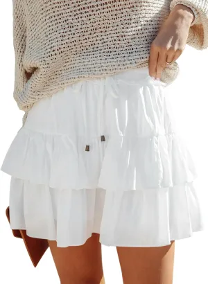 Flowy Shorts for Women Boho Ruffled Tiered Skorts Casual High Waist Mini Skirts Tennis Golf Comfy Shorts 2025
