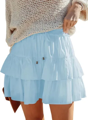Flowy Shorts for Women Boho Ruffled Tiered Skorts Casual High Waist Mini Skirts Tennis Golf Comfy Shorts 2025