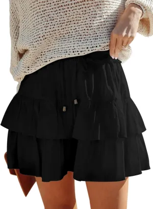Flowy Shorts for Women Boho Ruffled Tiered Skorts Casual High Waist Mini Skirts Tennis Golf Comfy Shorts 2025