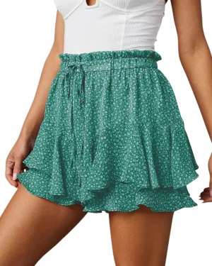 Flowy Shorts for Women Casual Boho Floral Skorts Ruffle Mini Skirts Running Tennis Butterfly Chiffon Shorts