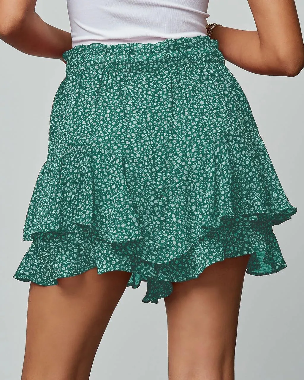 Flowy Shorts for Women Casual Boho Floral Skorts Ruffle Mini Skirts Running Tennis Butterfly Chiffon Shorts