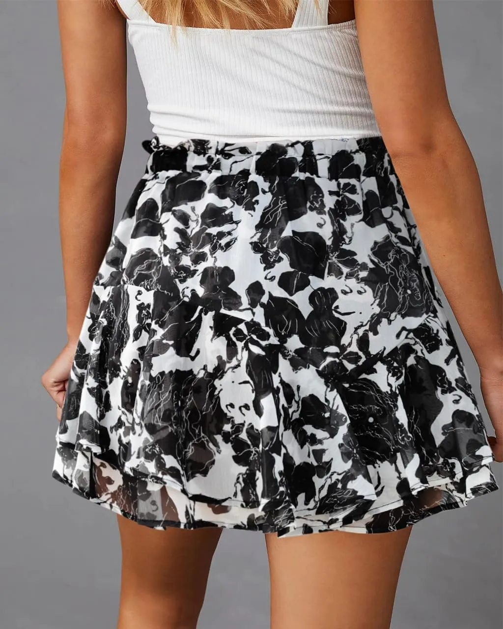 Flowy Shorts for Women Casual Boho Floral Skorts Ruffle Mini Skirts Running Tennis Butterfly Shorts Chiffon Shorts