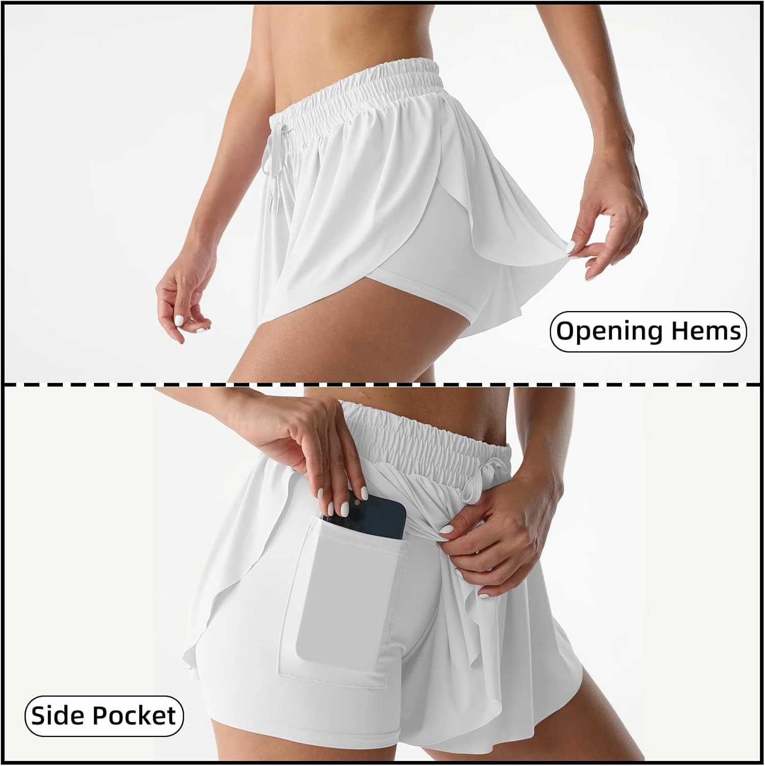 Flowy Athletic Shorts for Women Running Tennis Butterfly Shorts Girls 2-in-1 Double Layer Quick-Drying Comfy Shorts