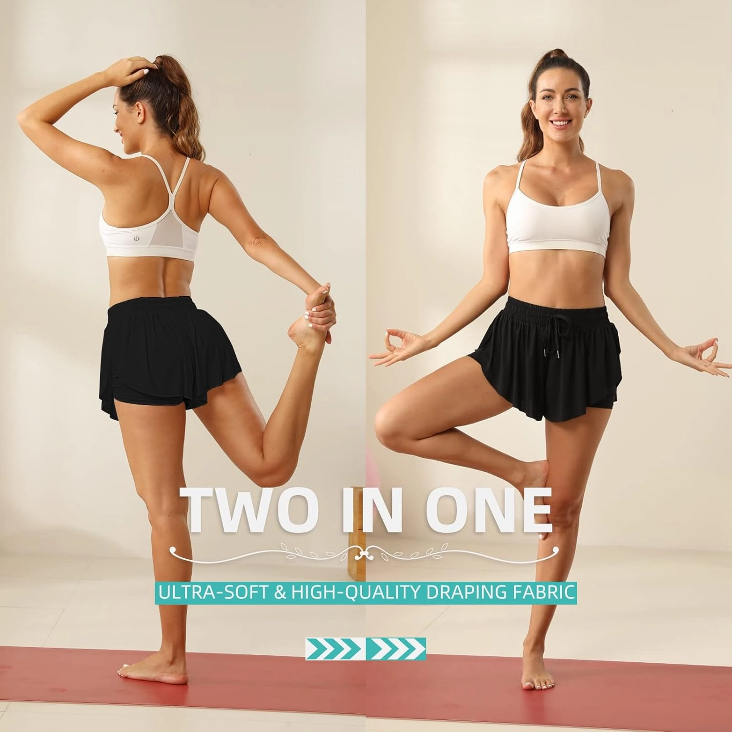 Flowy Athletic Shorts for Women Running Tennis Butterfly Shorts Girls 2-in-1 Double Layer Quick-Drying Comfy Shorts