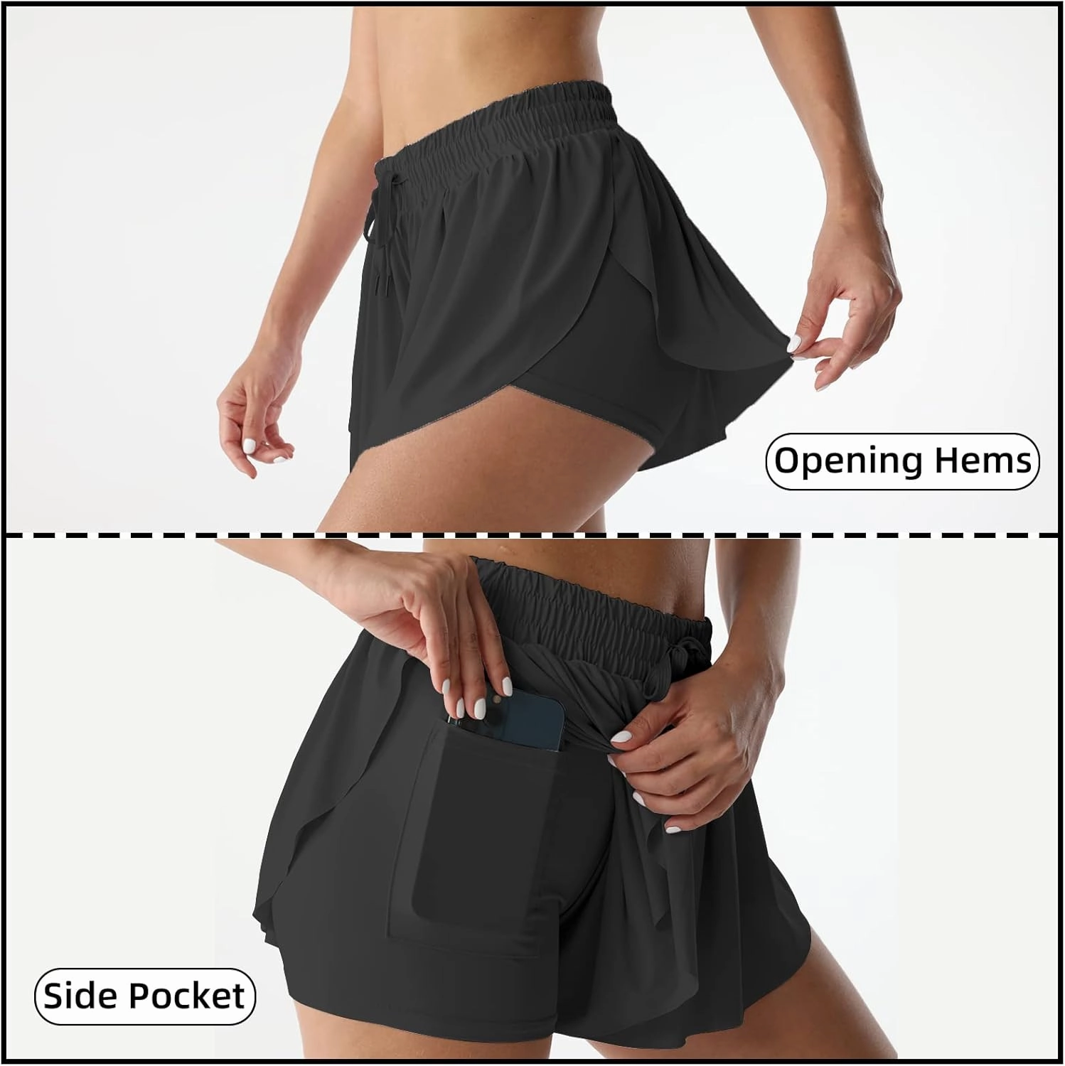 Flowy Athletic Shorts for Women Running Tennis Butterfly Shorts Girls 2-in-1 Double Layer Quick-Drying Comfy Shorts