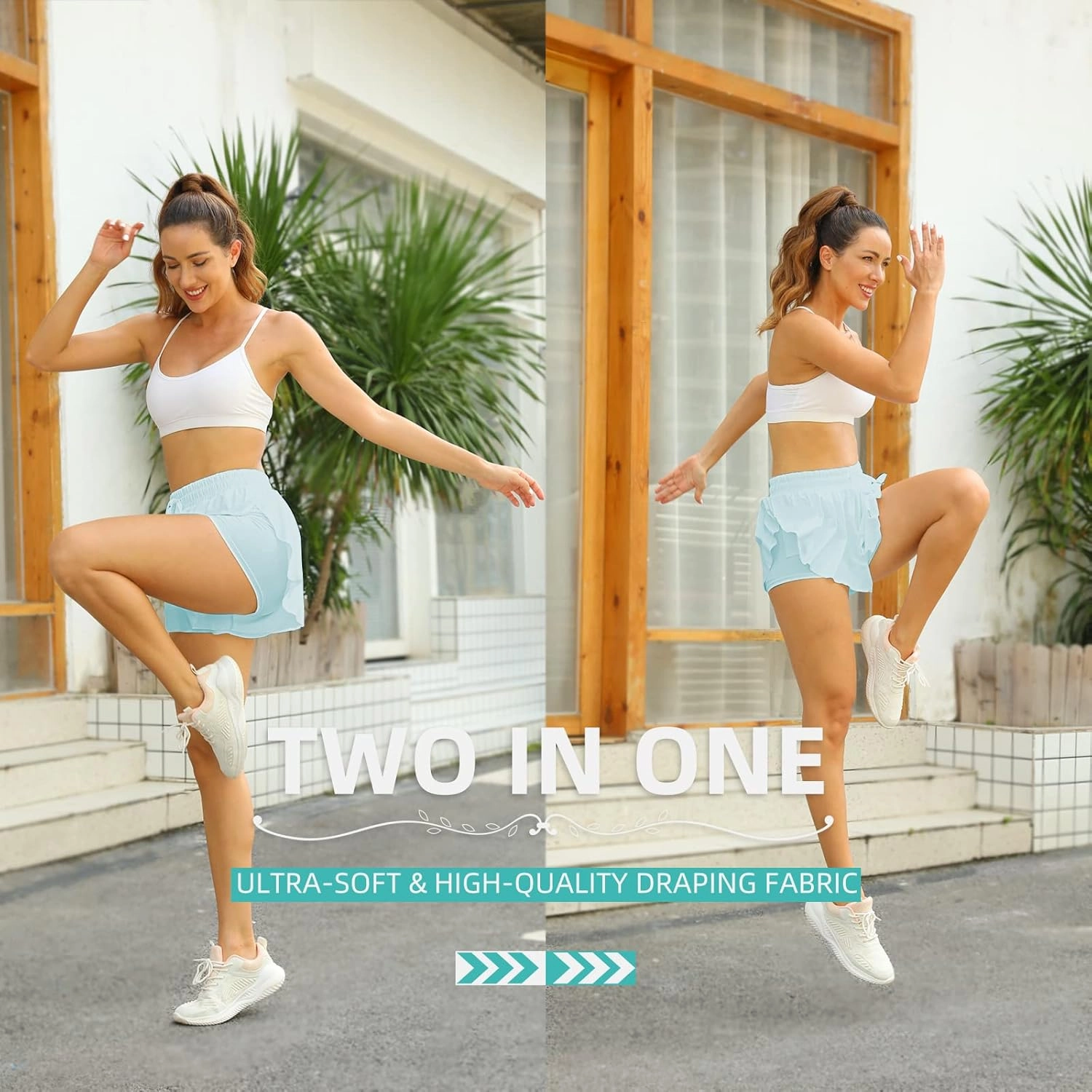 Flowy Athletic Shorts for Women Running Tennis Butterfly Shorts Girls 2-in-1 Double Layer Quick-Drying Comfy Shorts