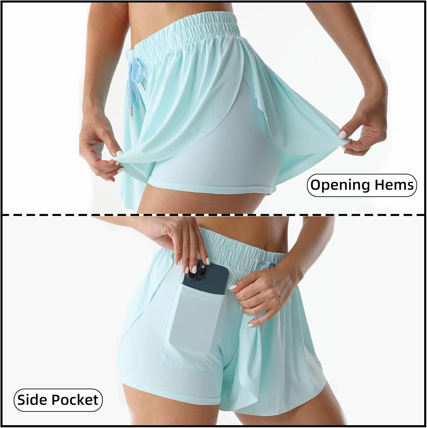 Flowy Athletic Shorts for Women Running Tennis Butterfly Shorts Girls 2-in-1 Double Layer Quick-Drying Comfy Shorts