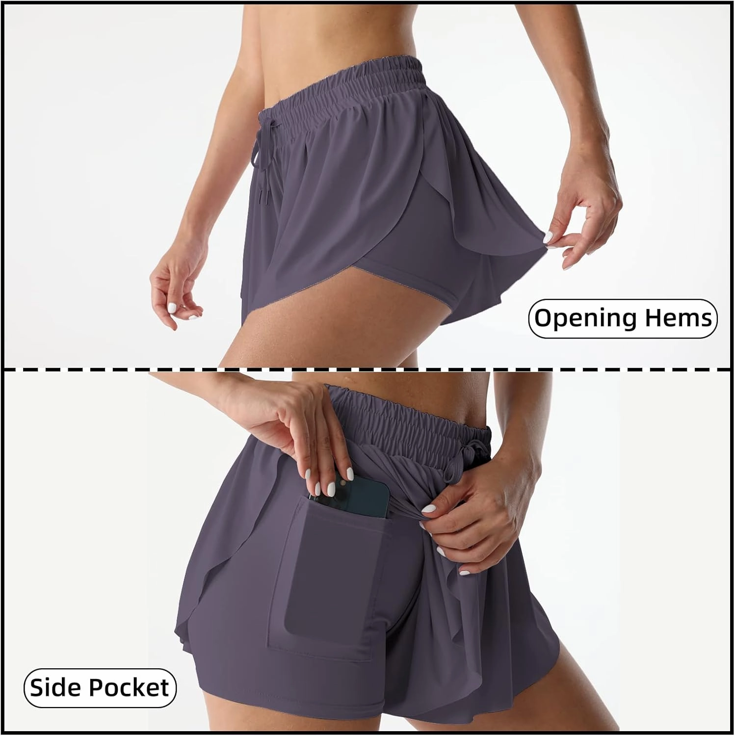 Flowy Athletic Shorts for Women Running Tennis Butterfly Shorts Girls 2-in-1 Double Layer Quick-Drying Comfy Shorts