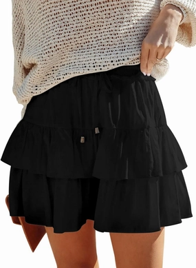 Flowy Shorts for Women Boho Ruffled Tiered Skorts Casual High Waist Mini Skirts Tennis Golf Comfy Shorts 2025