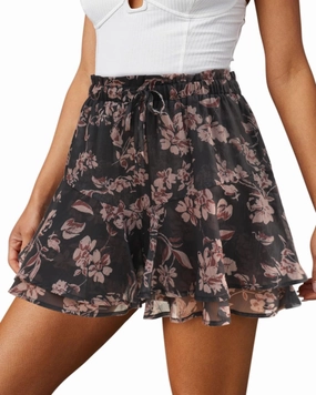 Flowy Shorts for Women Casual Boho Floral Skorts Ruffle Mini Skirts Running Tennis Butterfly Shorts Chiffon Shorts