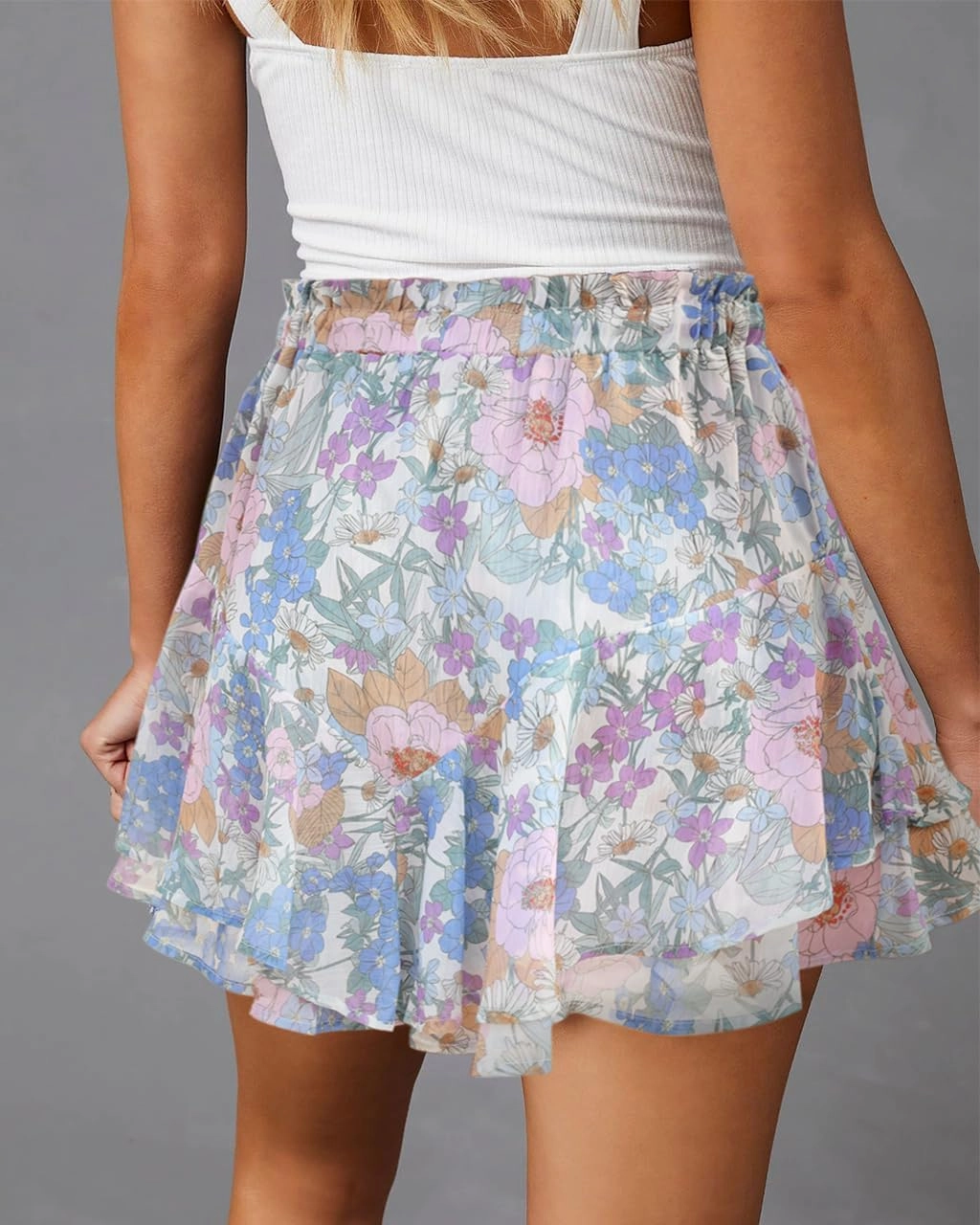 Flowy Shorts for Women Casual Boho Floral Skorts Ruffle Mini Skirts Running Tennis Butterfly Shorts Chiffon Shorts