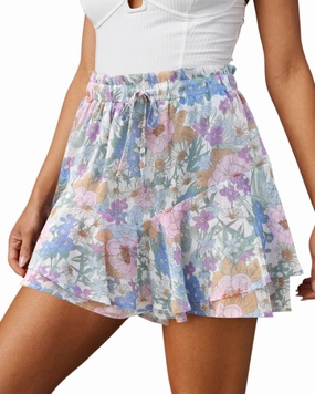 Flowy Shorts for Women Casual Boho Floral Skorts Ruffle Mini Skirts Running Tennis Butterfly Shorts Chiffon Shorts