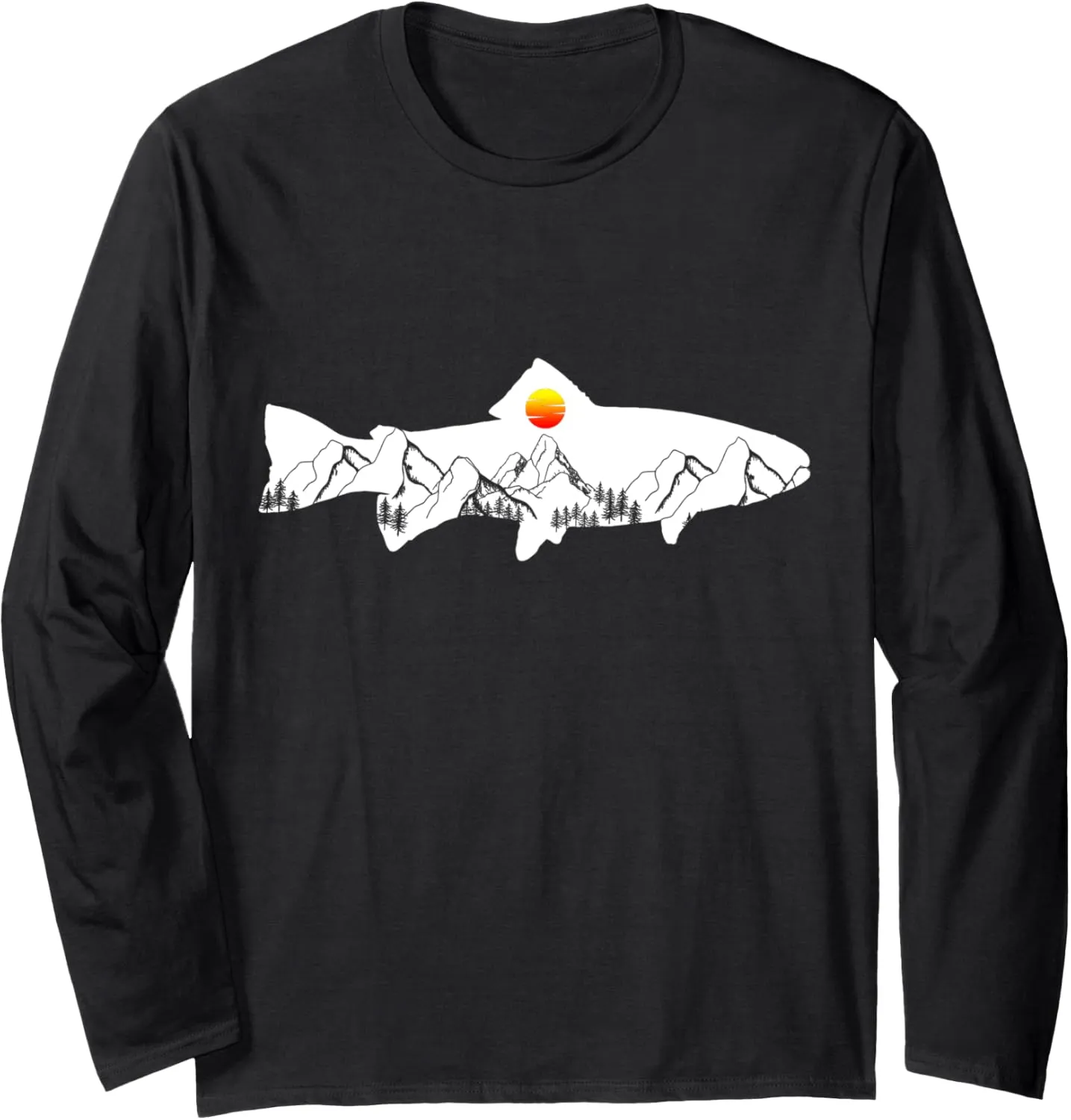 Fly Fishing Trout Fisherman Vintage Mountains Nature Long Sleeve T-Shirt
