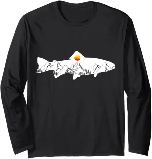 Fly Fishing Trout Fisherman Vintage Mountains Nature Long Sleeve T-Shirt