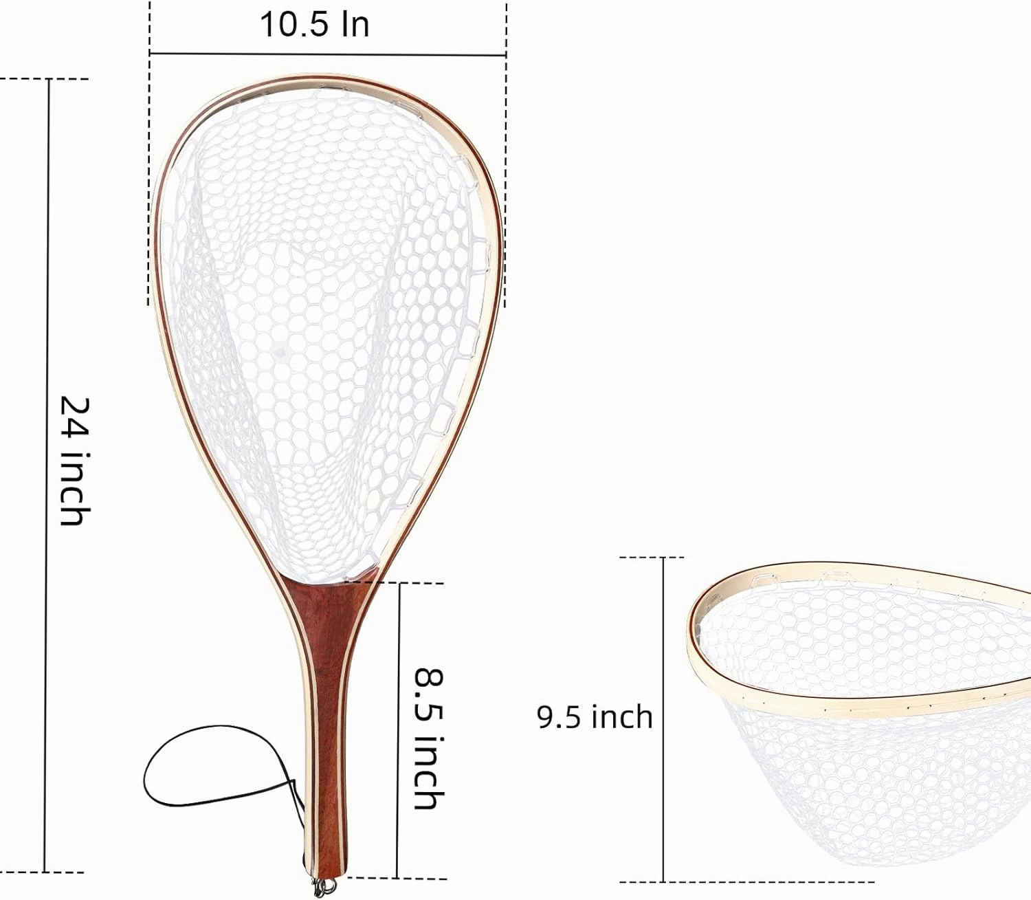 Fly Fishing Net, Trout Net, Wooden Frame Fly Fishing Landing Net with Soft Rubber Mesh for Catch and Release, Lightweight Fish Net for Trout Bass, Fly Fishing Gear for Stream Fishing