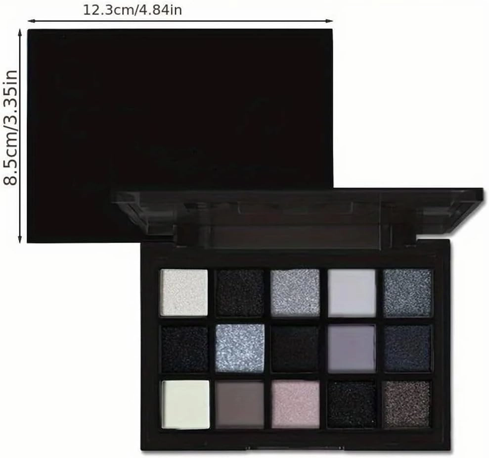 FMURY Black Smoked Eye Shadow Palette 15 Colors Neutral Eye Makeup Shiny Pearl Sequins Eye Shadow