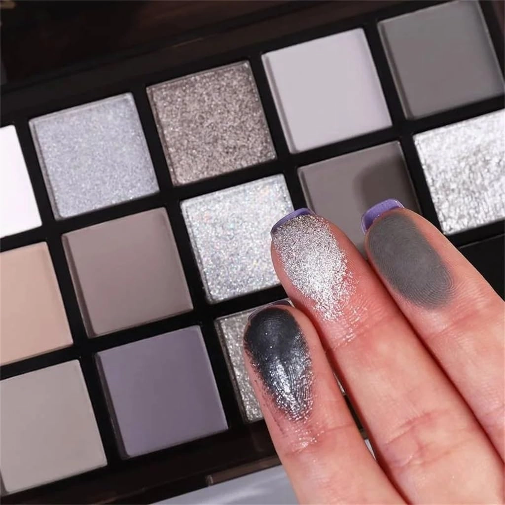 FMURY Black Smoked Eye Shadow Palette 15 Colors Neutral Eye Makeup Shiny Pearl Sequins Eye Shadow