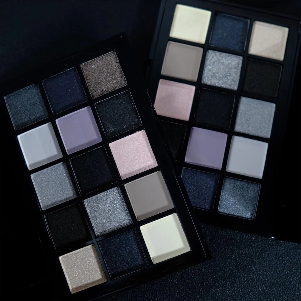 FMURY Black Smoked Eye Shadow Palette 15 Colors Neutral Eye Makeup Shiny Pearl Sequins Eye Shadow