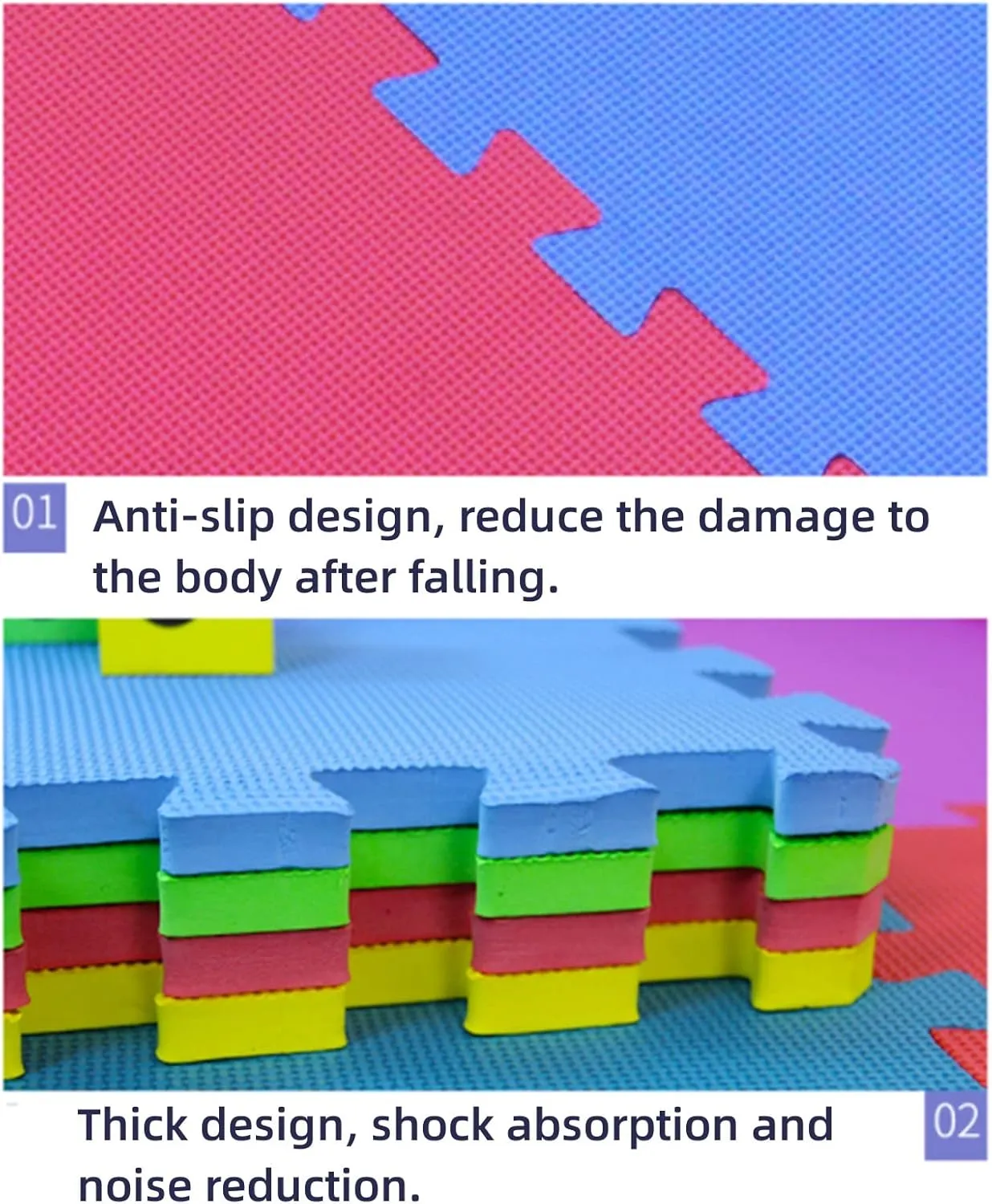Foam Mat Non-Slip Interlocking Foam Tiles with Border, Comfortable Exercise and Play Mat 20 Tiles,Beige Blue,60 * 60cm