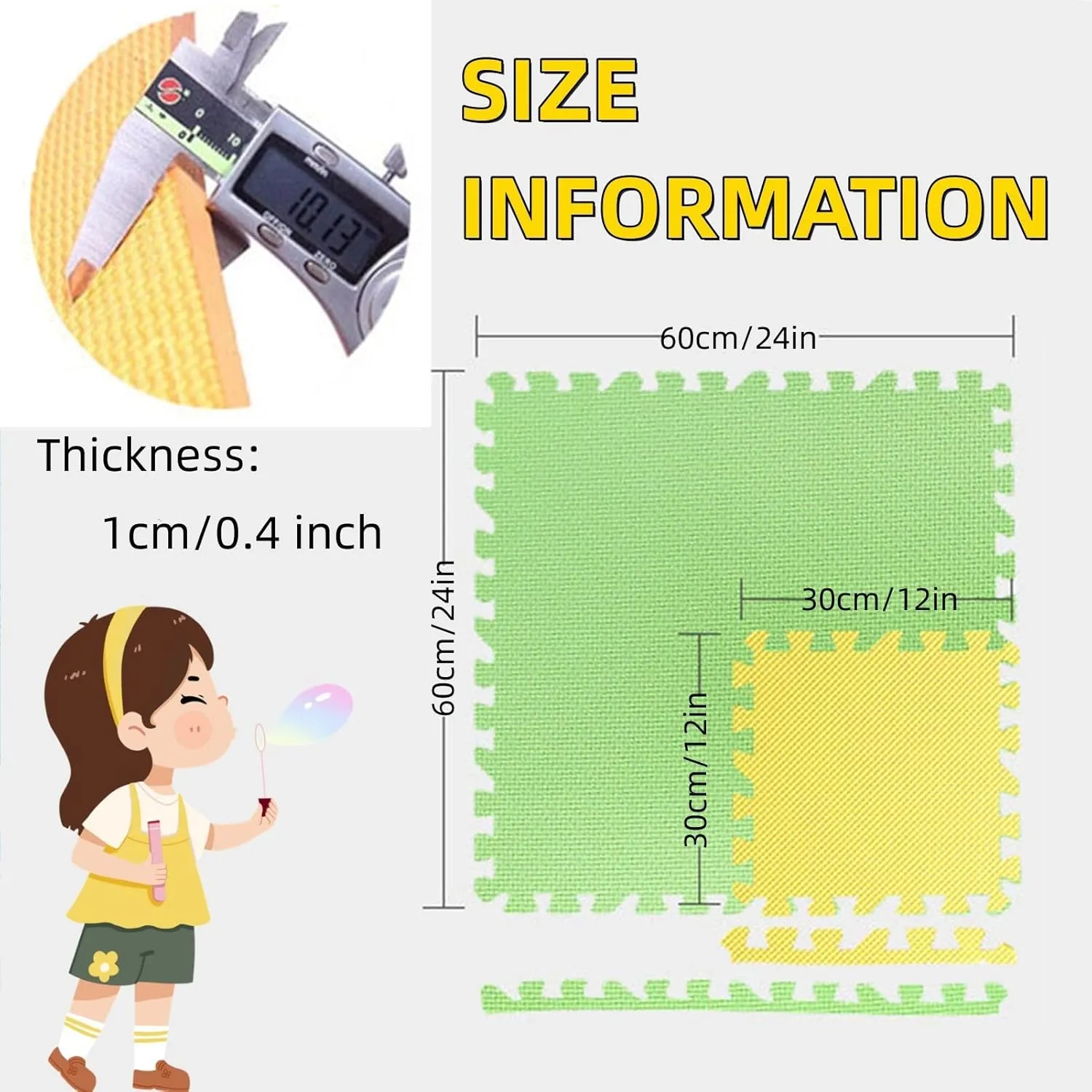 Foam Mat Non-Slip Interlocking Foam Tiles with Border, Comfortable Exercise and Play Mat 20 Tiles,Beige Blue,60 * 60cm