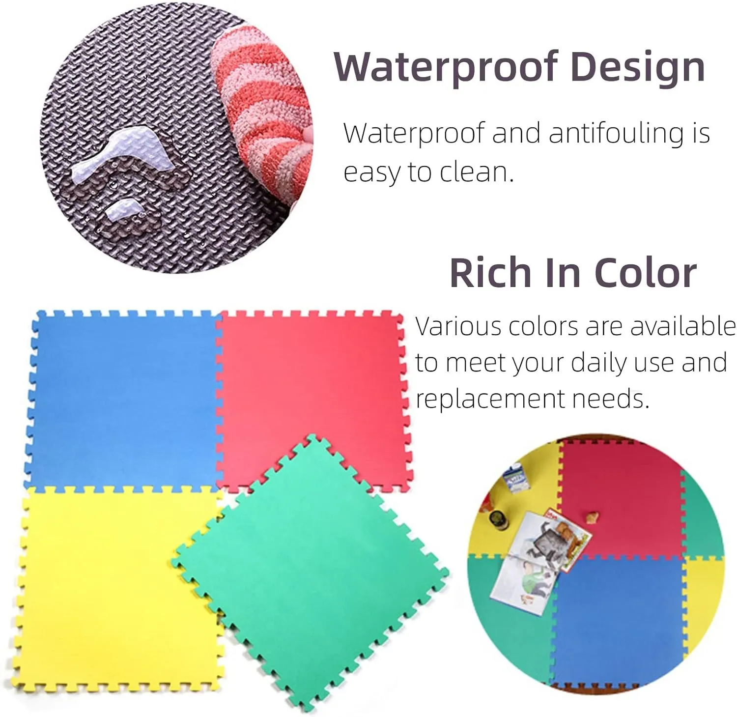 Foam Mat Non-Slip Interlocking Foam Tiles with Border, Comfortable Exercise and Play Mat 20 Tiles,Beige Blue,60 * 60cm
