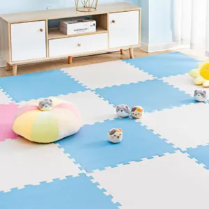 Foam Mat Non-Slip Interlocking Foam Tiles with Border, Comfortable Exercise and Play Mat 20 Tiles,Beige Blue,60 * 60cm