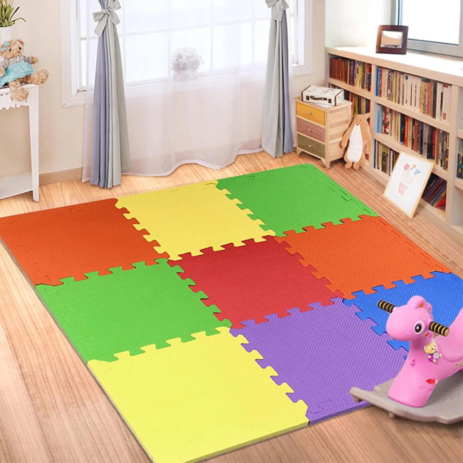 Foam Mat Non-Slip Interlocking Foam Tiles with Border, Comfortable Exercise and Play Mat 20 Tiles,Beige Blue,60 * 60cm