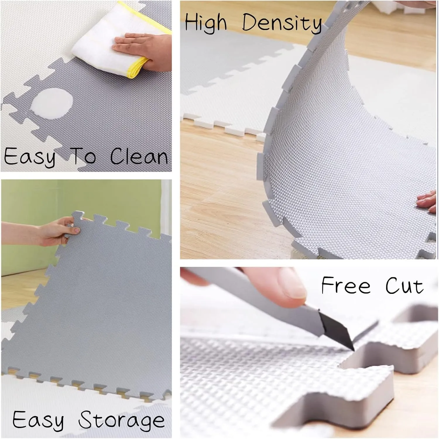 Foam Mat Non-Slip Interlocking Foam Tiles with Border, Comfortable Exercise and Play Mat 20 Tiles,Beige Blue,60 * 60cm