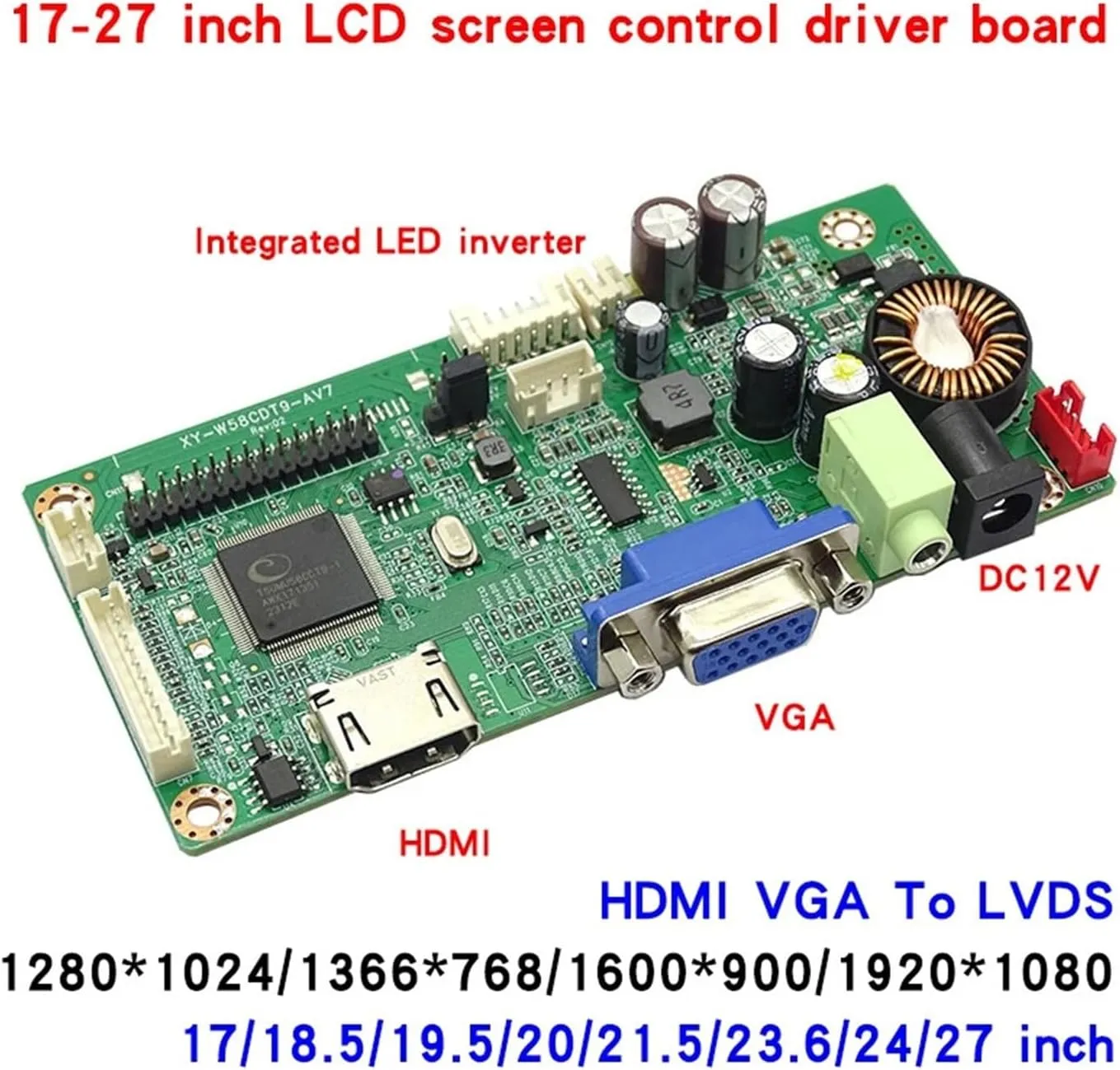 For 17-27inch LCD Screen Control Driver Board HDMI To LVDS Motherboard 1920 * 1080 Integrated LED Inverter DIY Display，,T-CON Logic Board(1920-1080 SET)